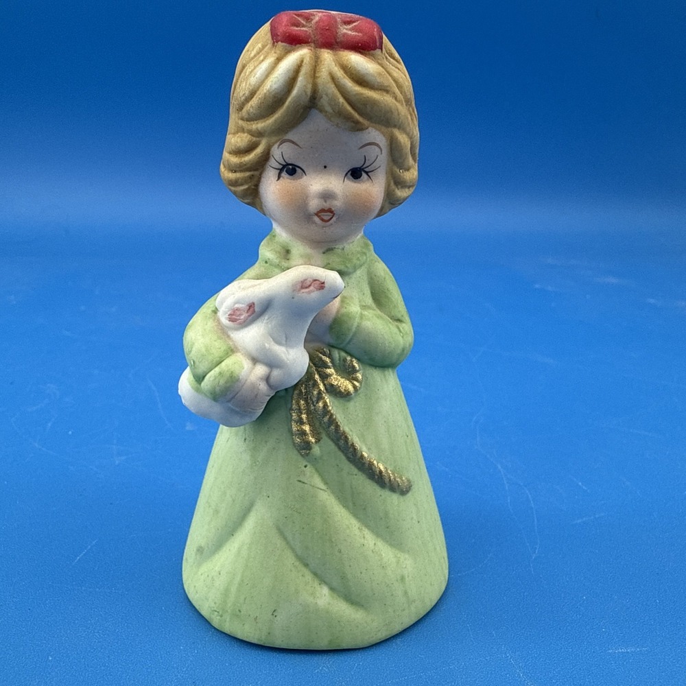 Vintage Merri Bells 1978 Girl Bunny Bisque Porcelain Figurine Vintage JASCO 4"